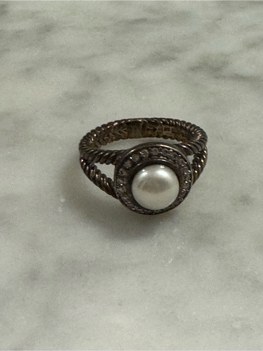 David Yurman White Pearl Rope-Style Ring in Silver